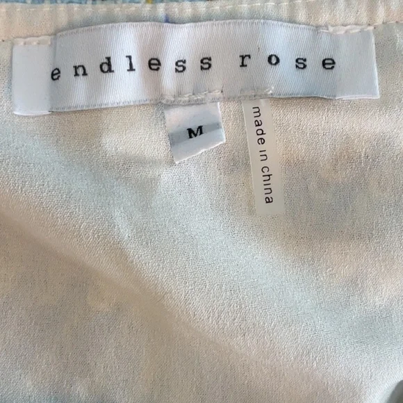 endless rose soft blue & white tweed cropped tank w/fringe top size M - Picture 3 of 4
